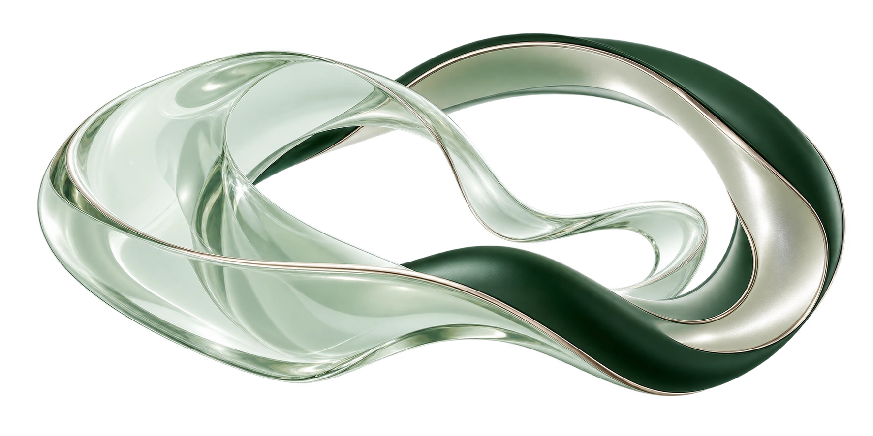 Forme fluide intrecciate in un ciclo continuo, simbolo di circolarità e rigenerazione.